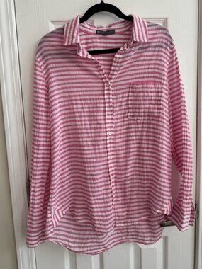 ELLIOTT LAUREN Pink White Striped Cotton Button Down Shirt Size 12